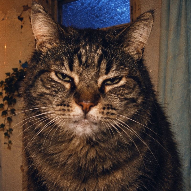 Judith the tabby cat, unimpressed.